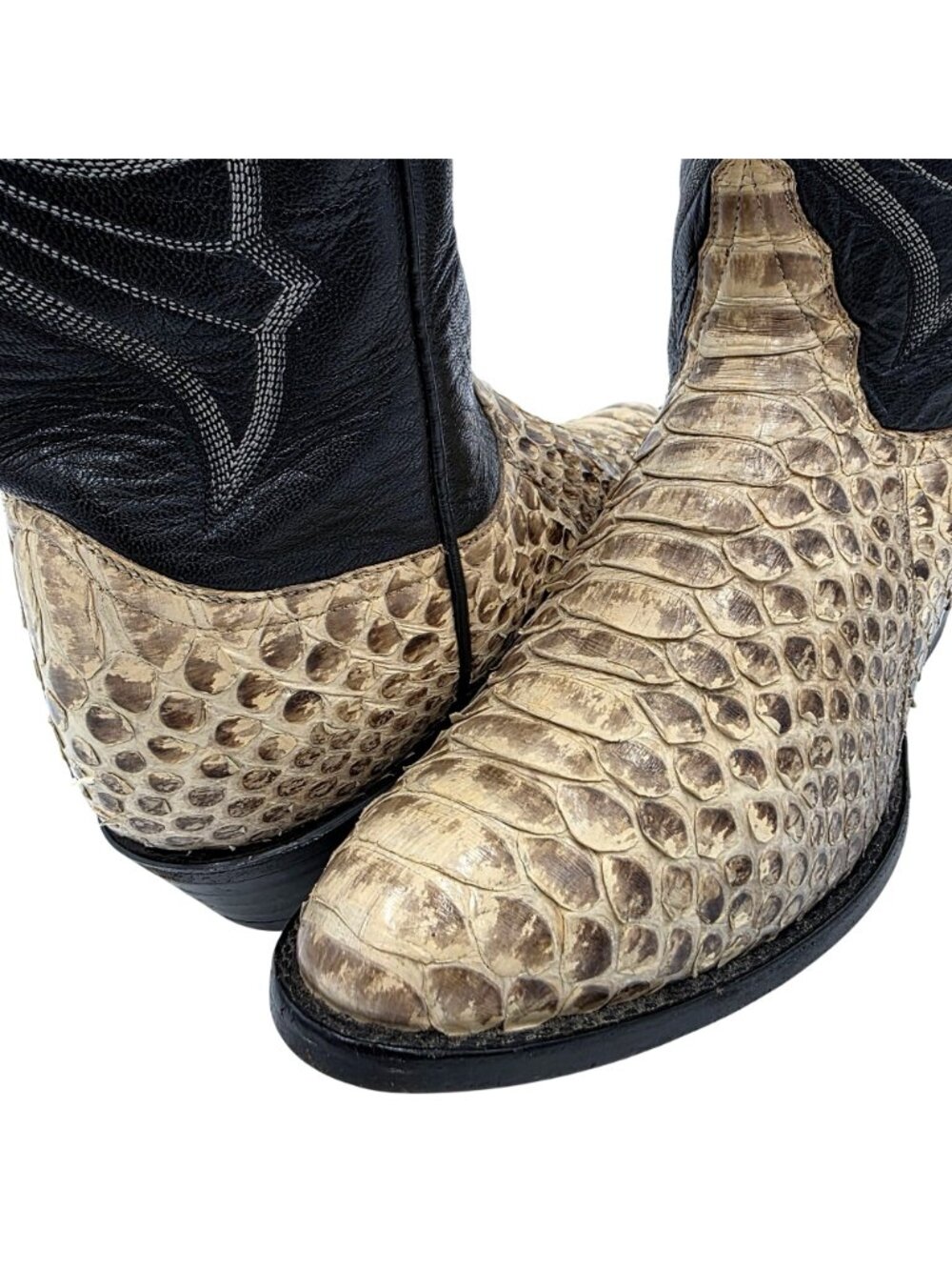MINT - Vintage Python Mens 11D Natural Snakeskin Cowboy Boots Remington Exotic - Picture 12 of 16
